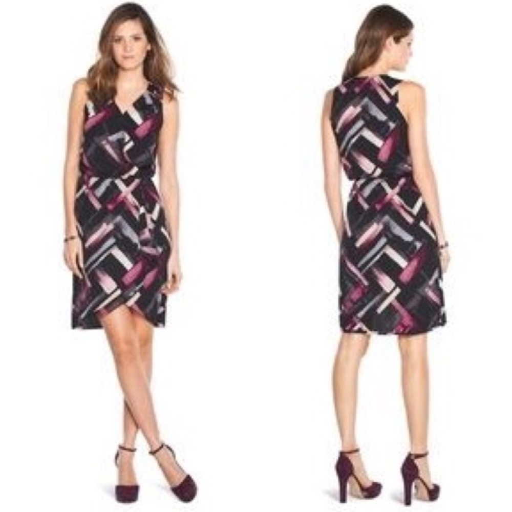 3/$15 White House Black Market pink stripe wrap dress 2